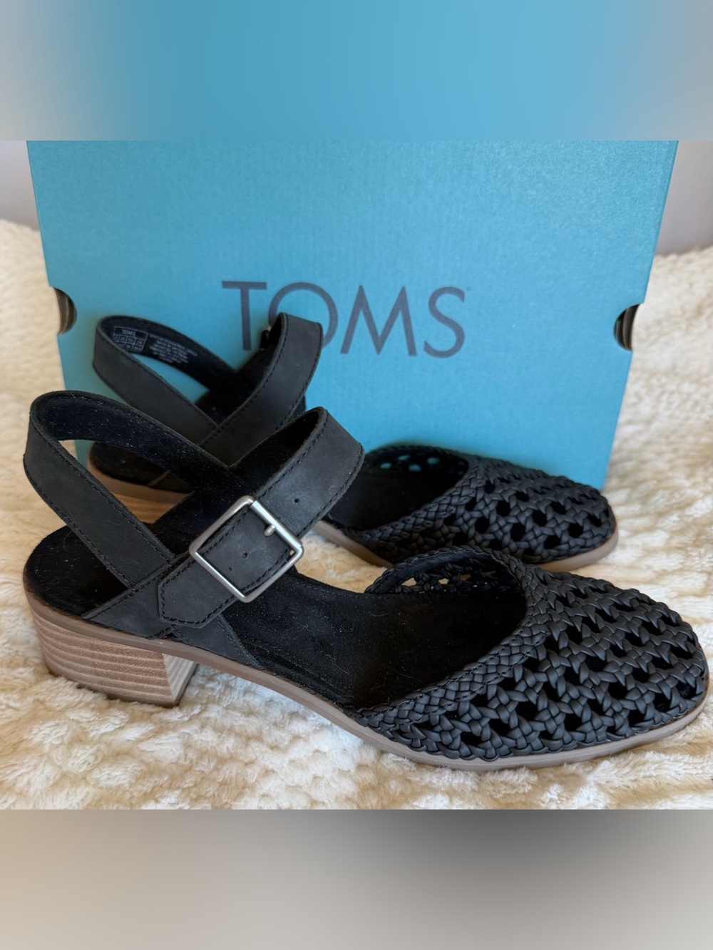 TOMS Black Woven Slingback Heels